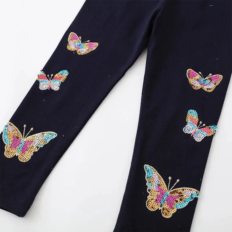 Animal Butterfly Sequin Straight Leggings for Girls