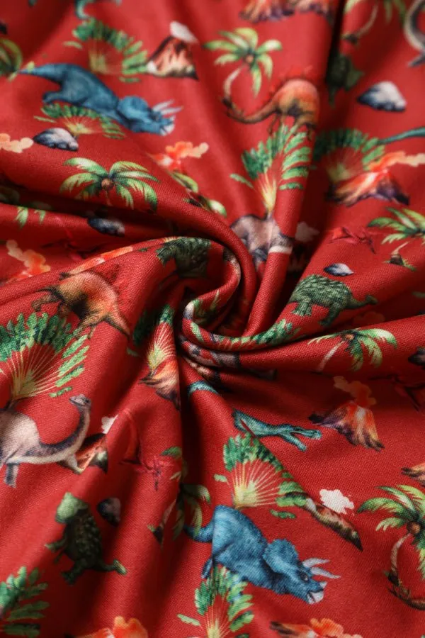 Billie Dinosaur Volcano Flared Dress In Red