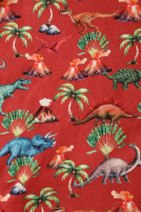 Billie Dinosaur Volcano Flared Dress In Red