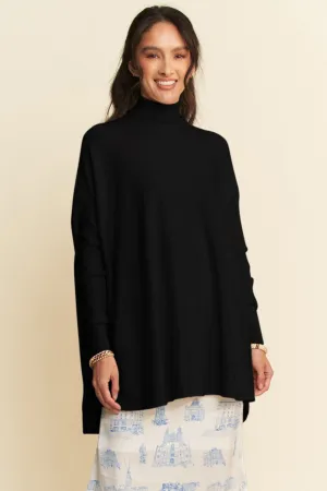 Black High-Low Hem Knit Turtleneck Top