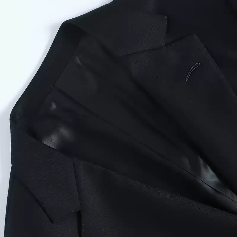 Black Wool Blazer with Gold Buttons and Embroidered Badge Design Plus Size