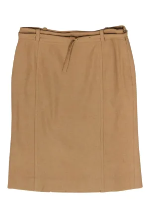 Burberry - Camel Colored Wool Blend Pencil Skirt w/ Belt Sz 6