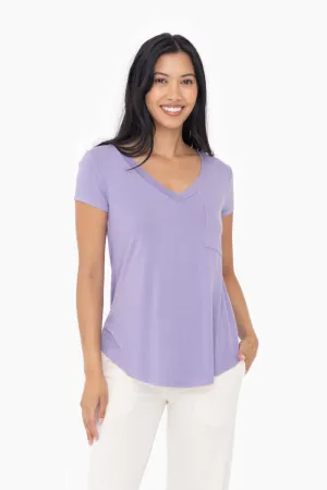 Cassandra | Longline Deep V-Neck Pocket Shirt | Lavender