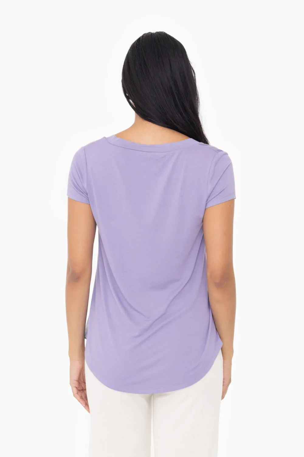 Cassandra | Longline Deep V-Neck Pocket Shirt | Lavender