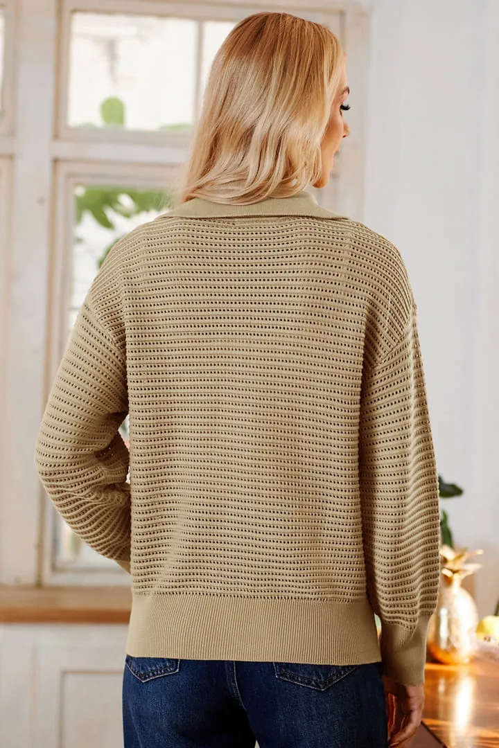 Casual Half Zip Collar Knit Pullover Loose Long Sleeve Tops