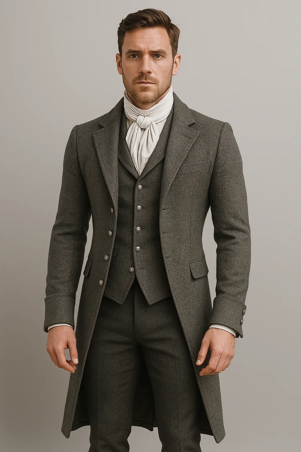 Charcoal Regency Tailcoat for Men - Classic Bridgerton-Inspired Formal Jacket Plus Size