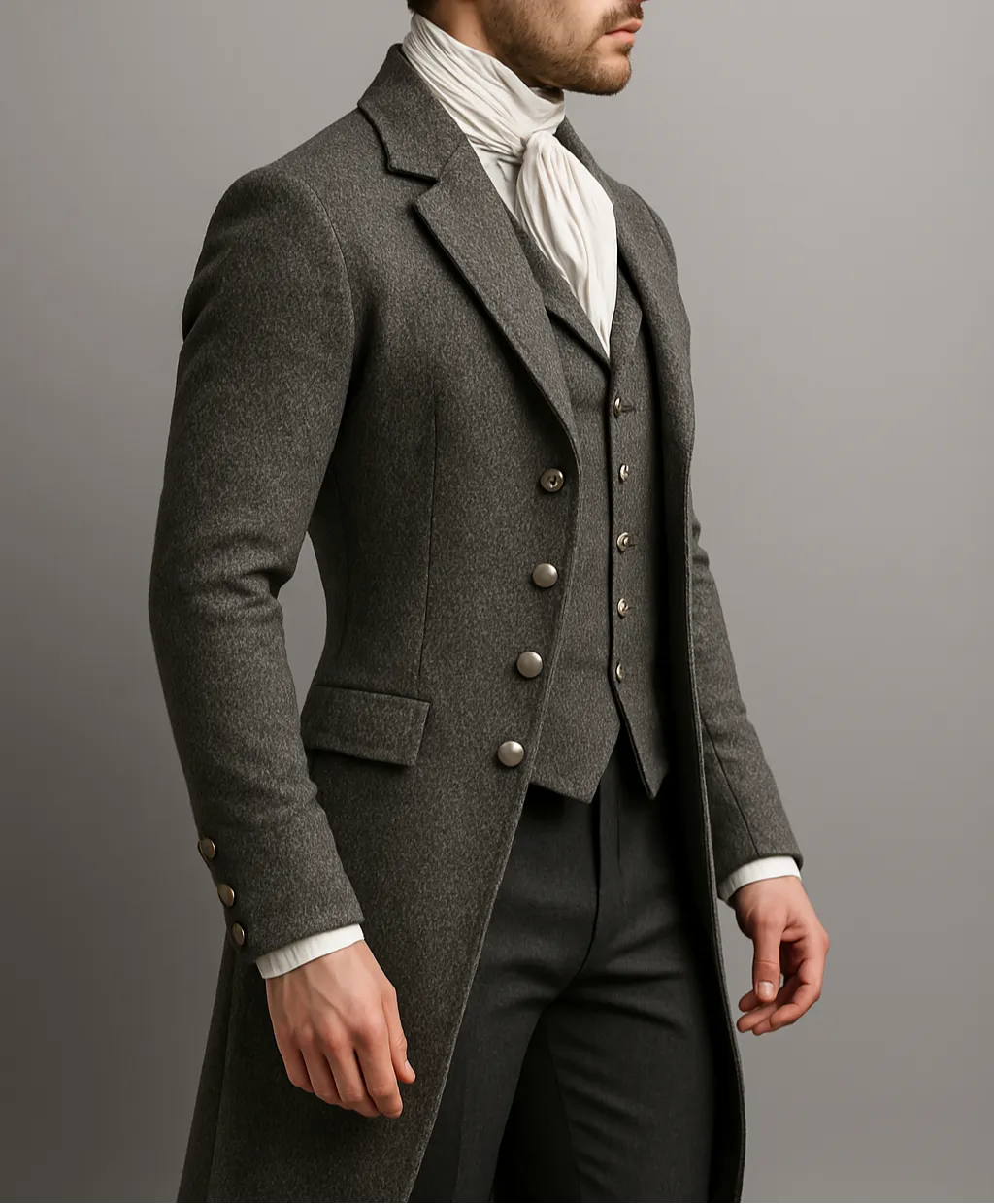 Charcoal Regency Tailcoat for Men - Classic Bridgerton-Inspired Formal Jacket Plus Size