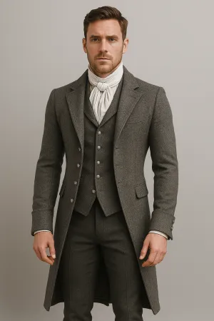 Charcoal Regency Tailcoat for Men - Classic Bridgerton-Inspired Formal Jacket Plus Size