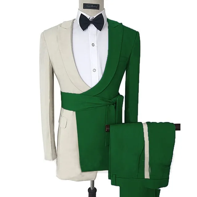 Collin Trendy Formal Split Design Detail Belt 2 Piece Suit