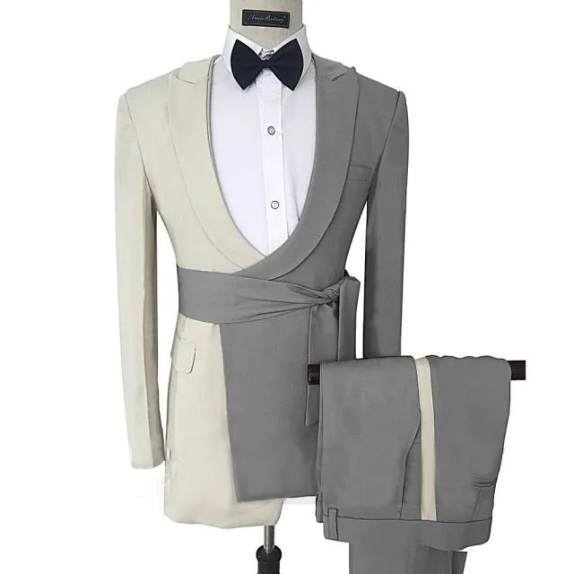 Collin Trendy Formal Split Design Detail Belt 2 Piece Suit