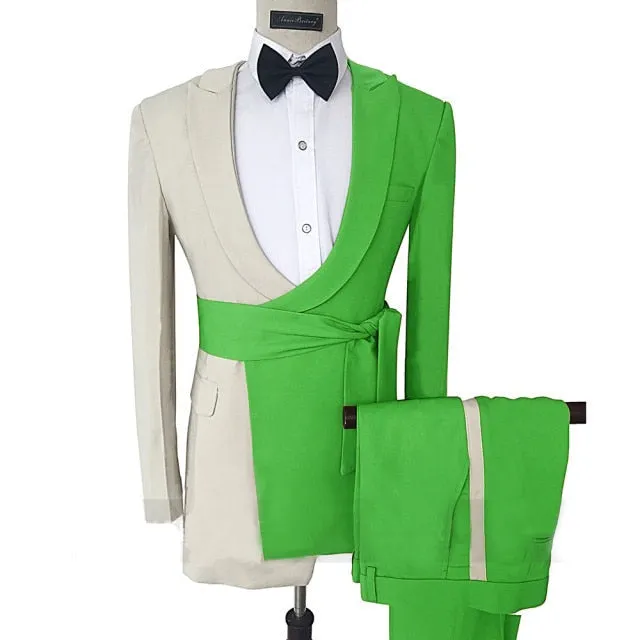 Collin Trendy Formal Split Design Detail Belt 2 Piece Suit