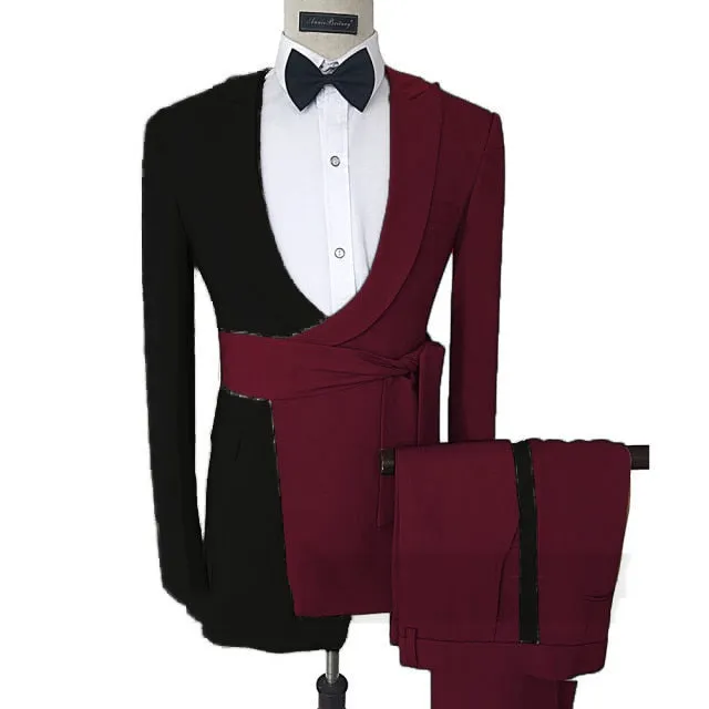 Collin Trendy Formal Split Design Detail Belt 2 Piece Suit