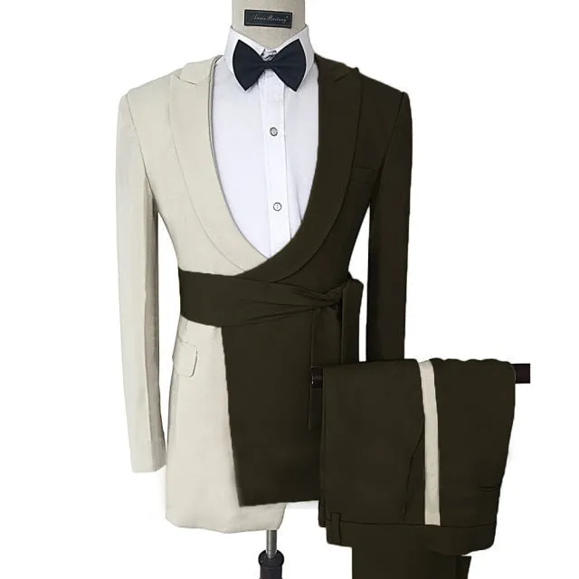 Collin Trendy Formal Split Design Detail Belt 2 Piece Suit