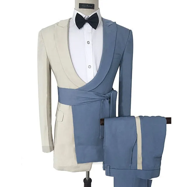 Collin Trendy Formal Split Design Detail Belt 2 Piece Suit