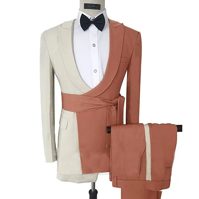 Collin Trendy Formal Split Design Detail Belt 2 Piece Suit