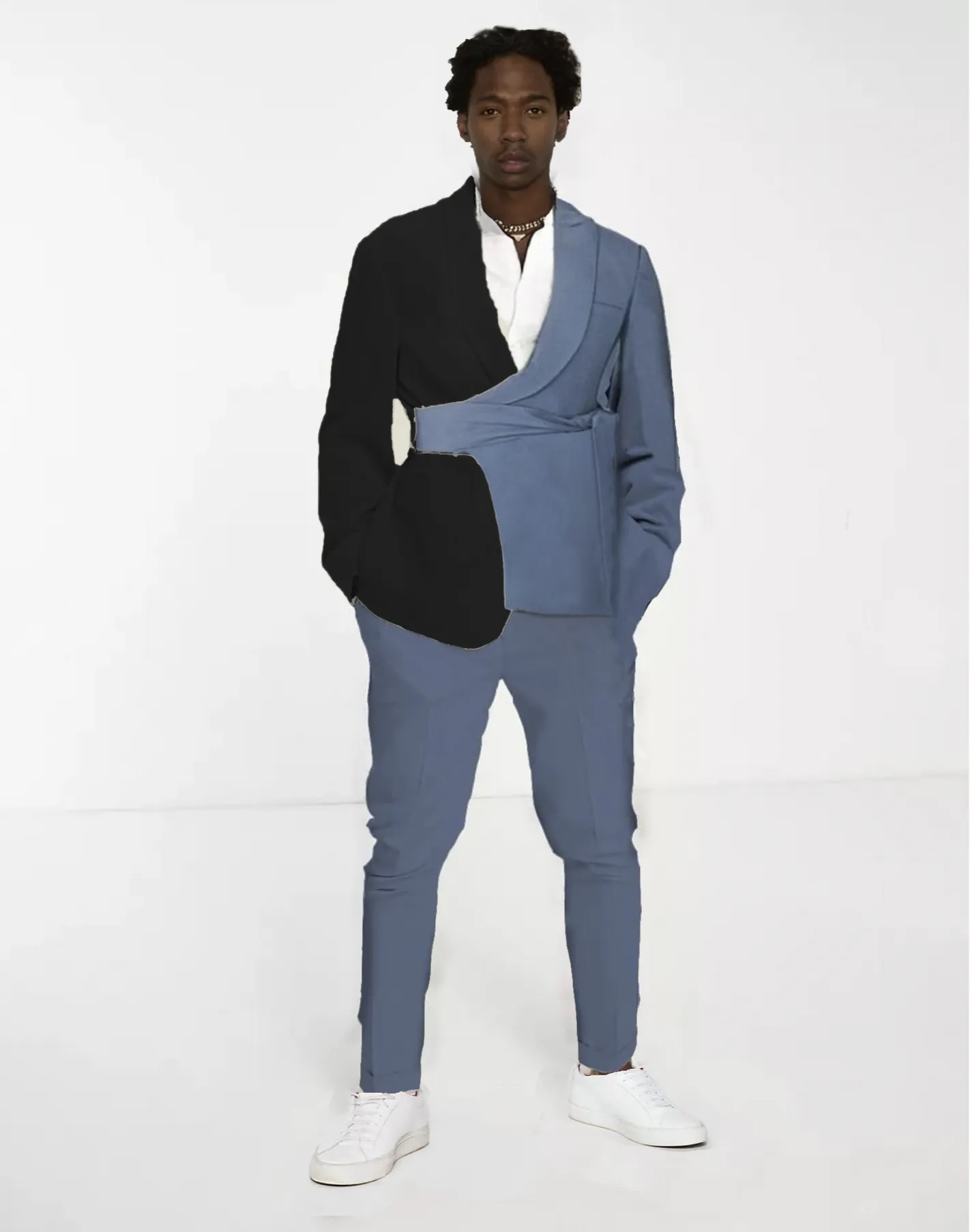 Collin Trendy Formal Split Design Detail Belt 2 Piece Suit
