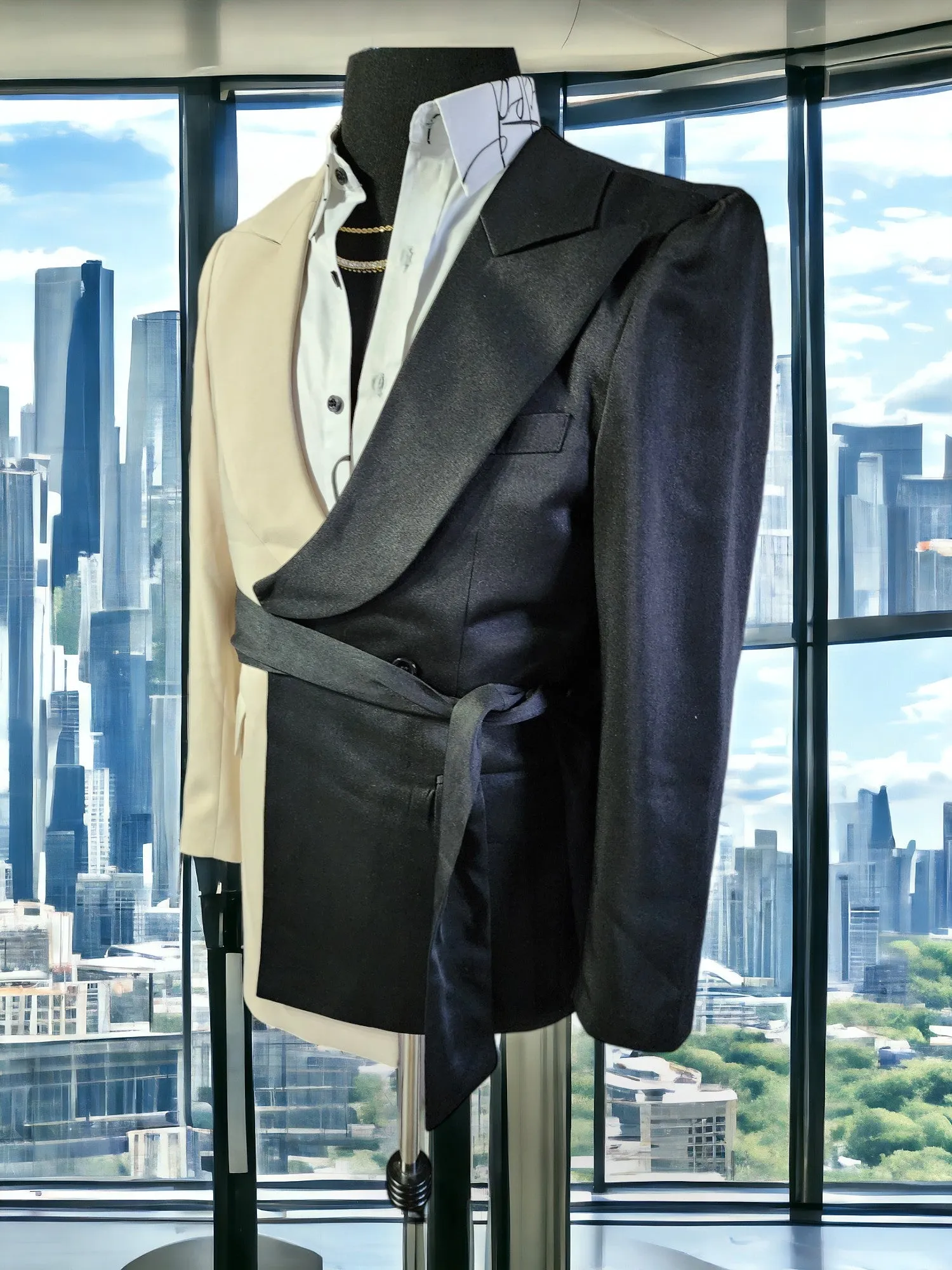 Collin Trendy Formal Split Design Detail Belt 2 Piece Suit