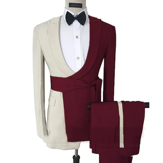 Collin Trendy Formal Split Design Detail Belt 2 Piece Suit
