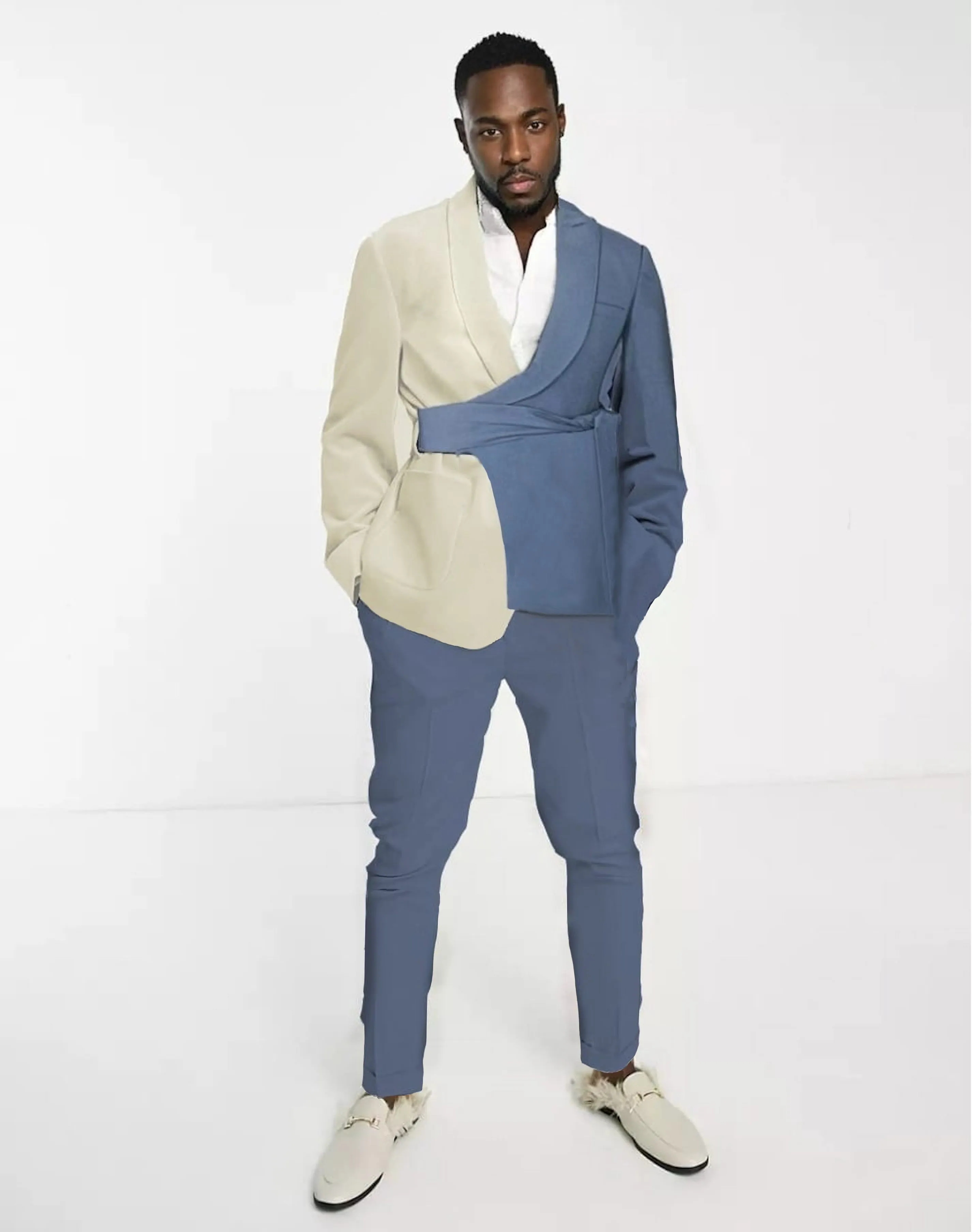 Collin Trendy Formal Split Design Detail Belt 2 Piece Suit