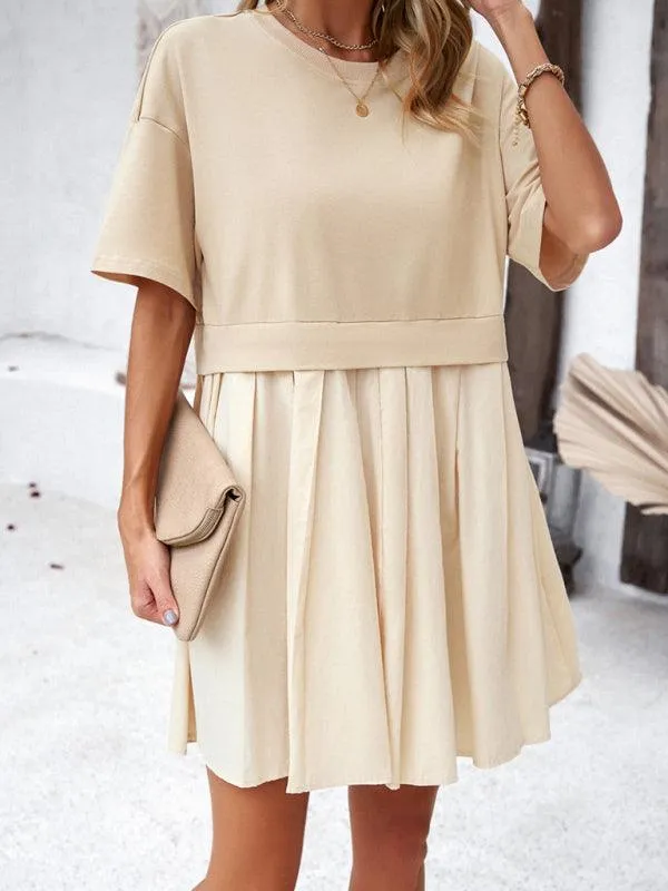 Colorful Short-Sleeve Patchwork Dress: Chic and Comfortable Women's Apparel