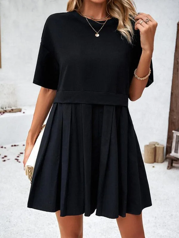 Colorful Short-Sleeve Patchwork Dress: Chic and Comfortable Women's Apparel