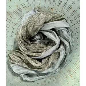 Cotton Crinkle Scarf - Sage Green Panelled - Unisex
