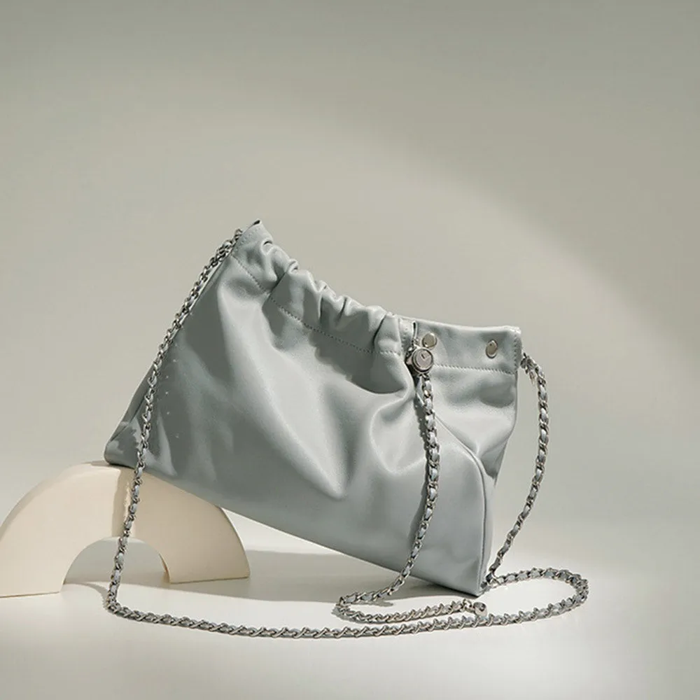 Cowhide bag double pocket shoulder cross bag【Mint】