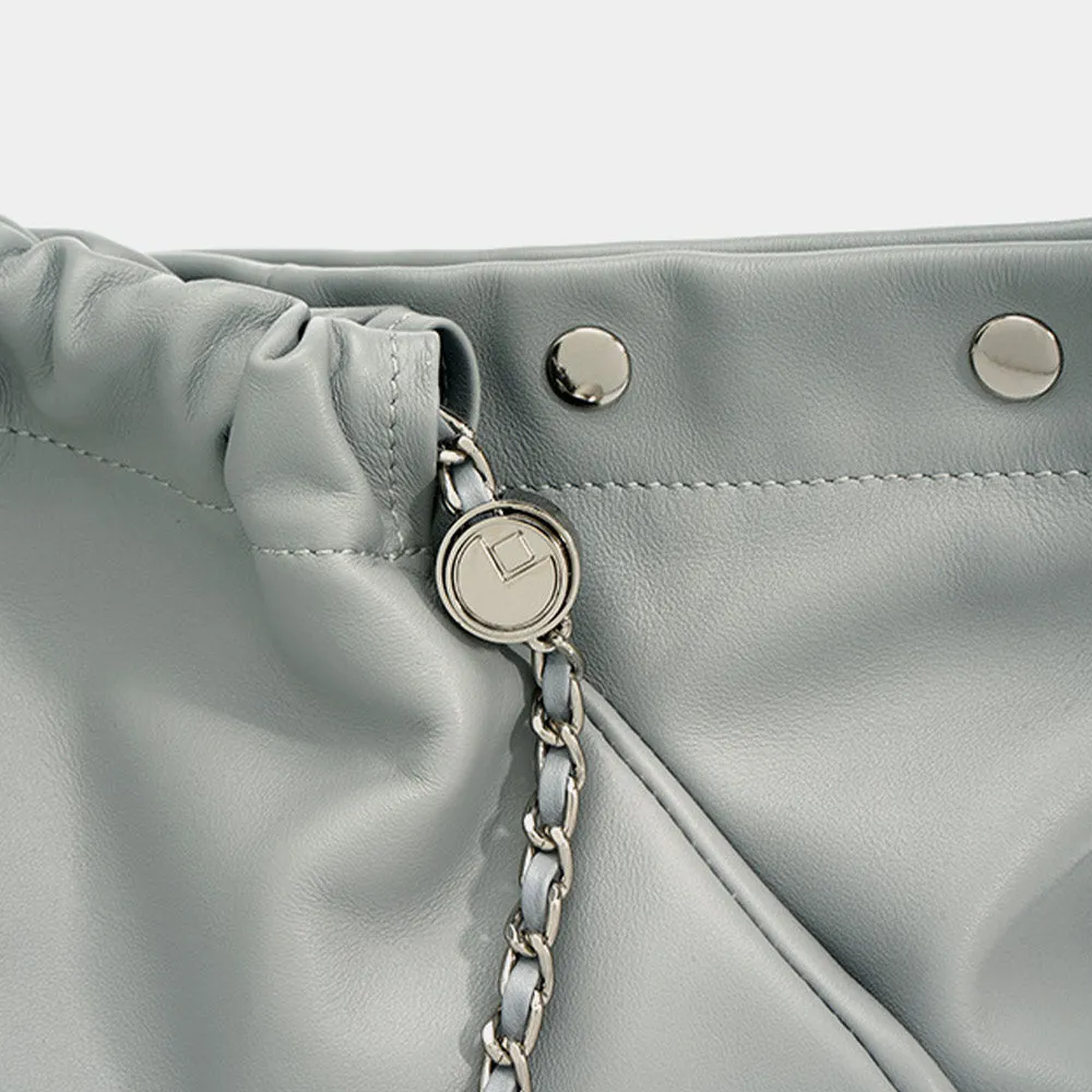 Cowhide bag double pocket shoulder cross bag【Mint】