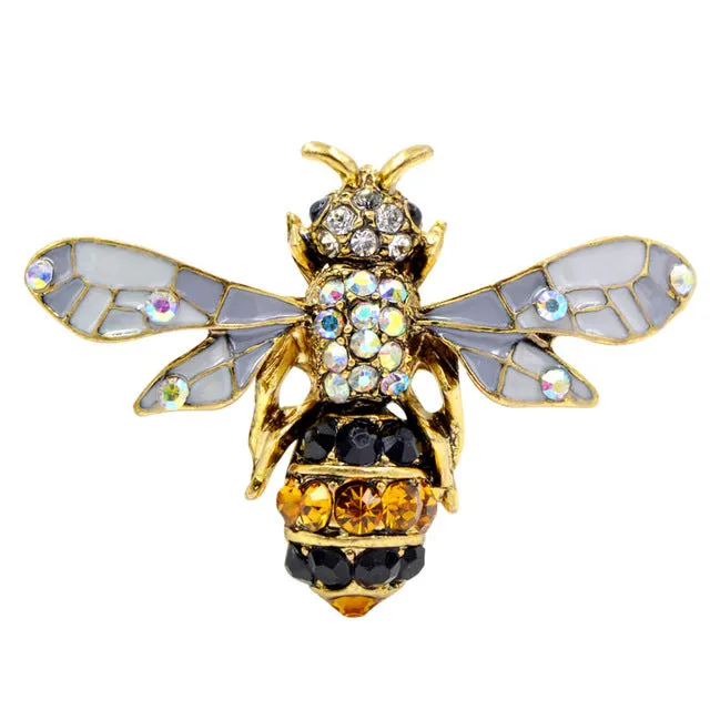 Enamel Bee Rhinestone Costume Brooches