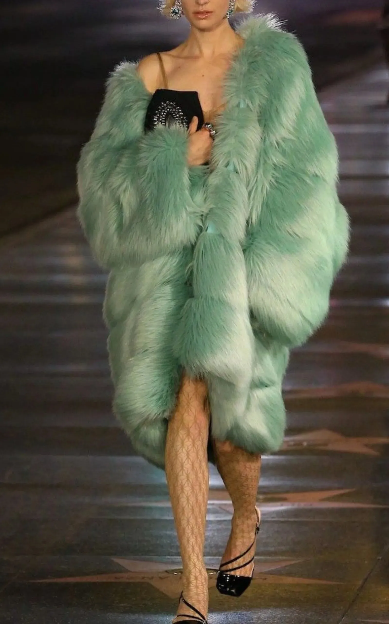 Faux Fur Coat in Mint Color