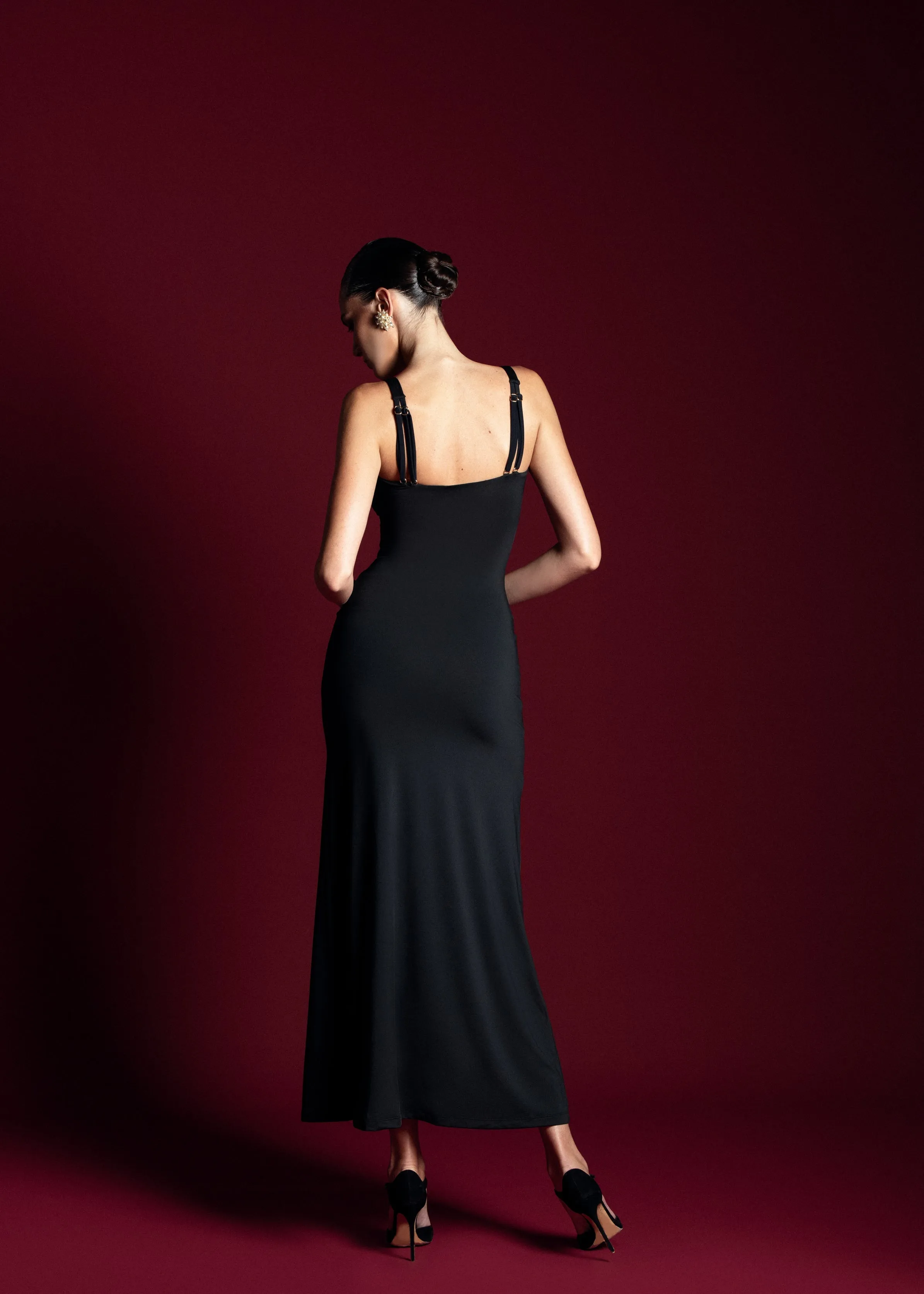 FAUX-PEARL BUTTON EMBELLISHED DRESS