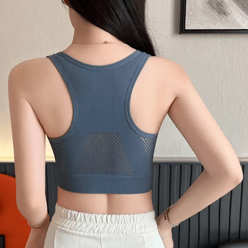 Front Zipper Breathable Seamless Wide Shoulder Sling Bra - XW8868