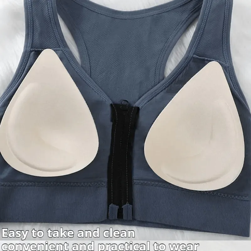 Front Zipper Breathable Seamless Wide Shoulder Sling Bra - XW8868
