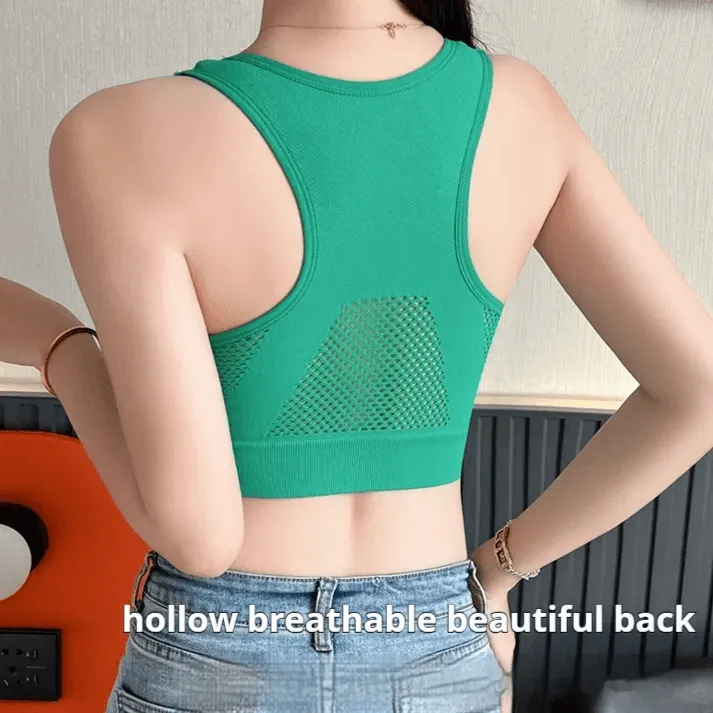 Front Zipper Breathable Seamless Wide Shoulder Sling Bra - XW8868