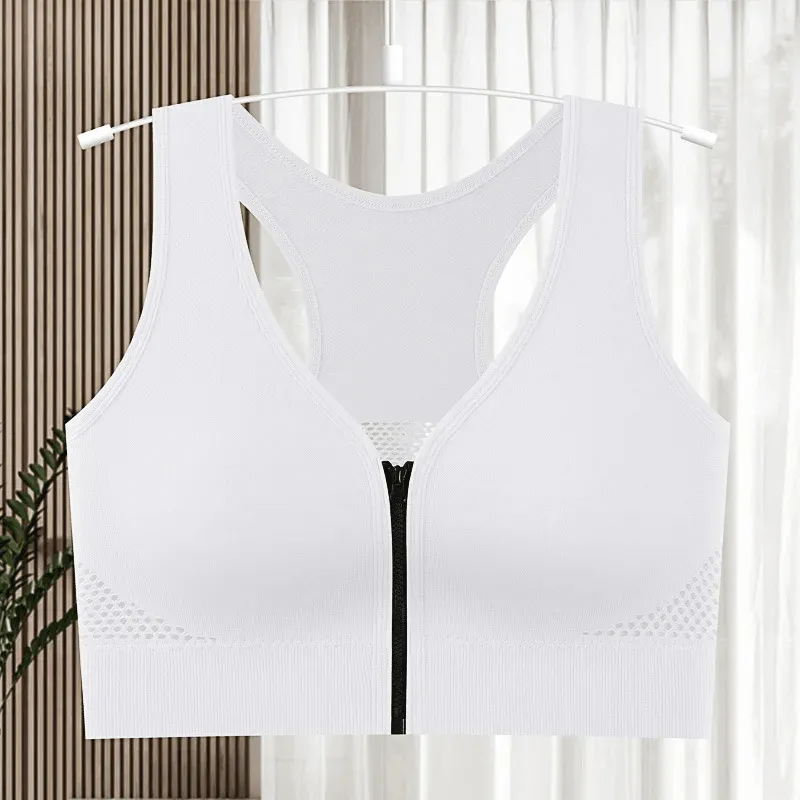 Front Zipper Breathable Seamless Wide Shoulder Sling Bra - XW8868