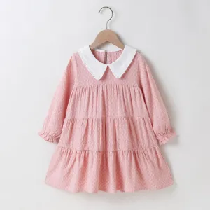 Girls Long Sleeve Doll Collar Pleated Dress Girls Wholesale Dresses