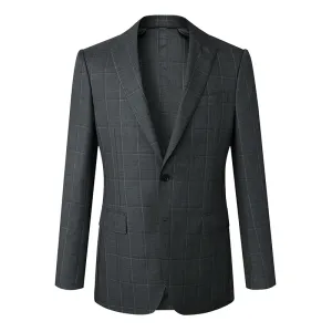 Grey Plaid Suit Blazer with Peak Lapel and Flap Pockets for Men Plus Size