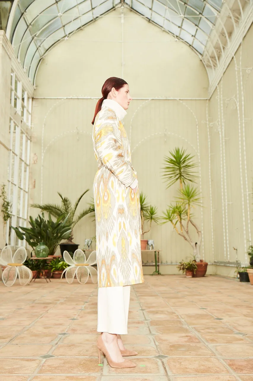 Handwoven Silk Ikat Chapan - Nargiza - 'Daffodil and Narcissus Flower'