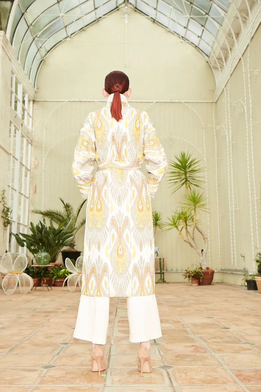Handwoven Silk Ikat Chapan - Nargiza - 'Daffodil and Narcissus Flower'