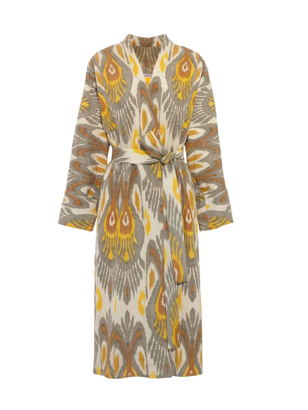 Handwoven Silk Ikat Chapan - Nargiza - 'Daffodil and Narcissus Flower'