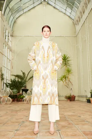 Handwoven Silk Ikat Chapan - Nargiza - 'Daffodil and Narcissus Flower'