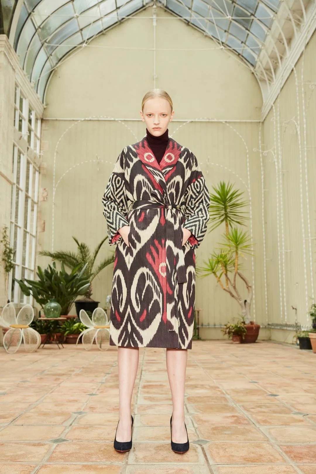 Handwoven Silk Ikat Shawl Coat - Zilola - 'Flower of the Night - Lotus'