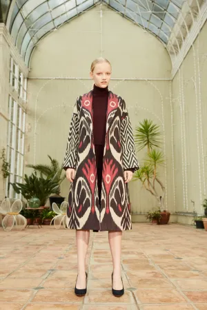Handwoven Silk Ikat Shawl Coat - Zilola - 'Flower of the Night - Lotus'