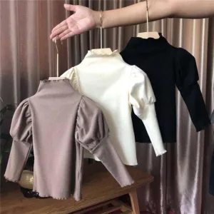 Height Girls High-Neck T-Shirt Children's Bubble Sleeve Casual  Trendy  Clothing online wholesale