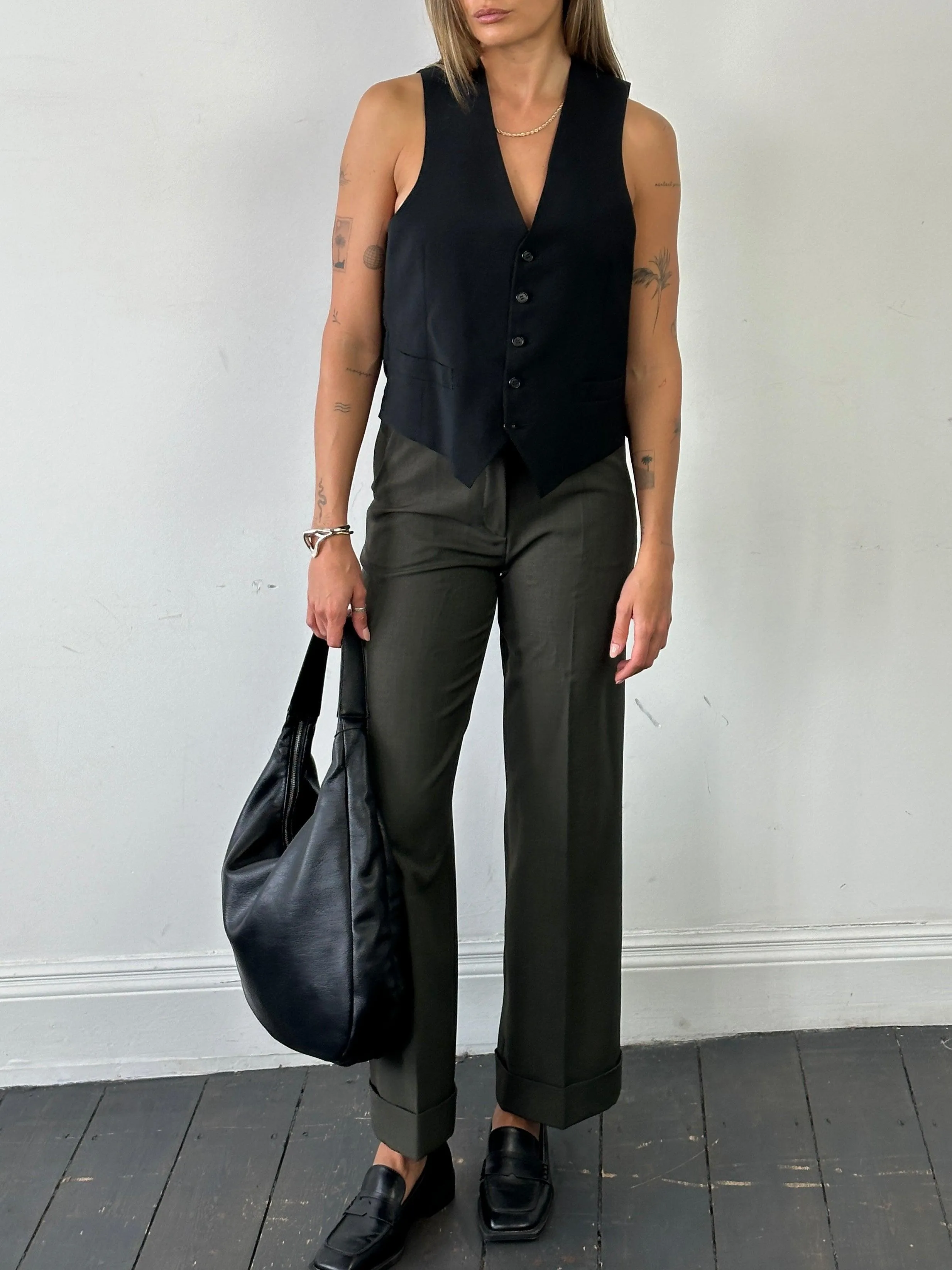 Italian Vintage High Waisted Straight Leg Tailored Trousers - W26