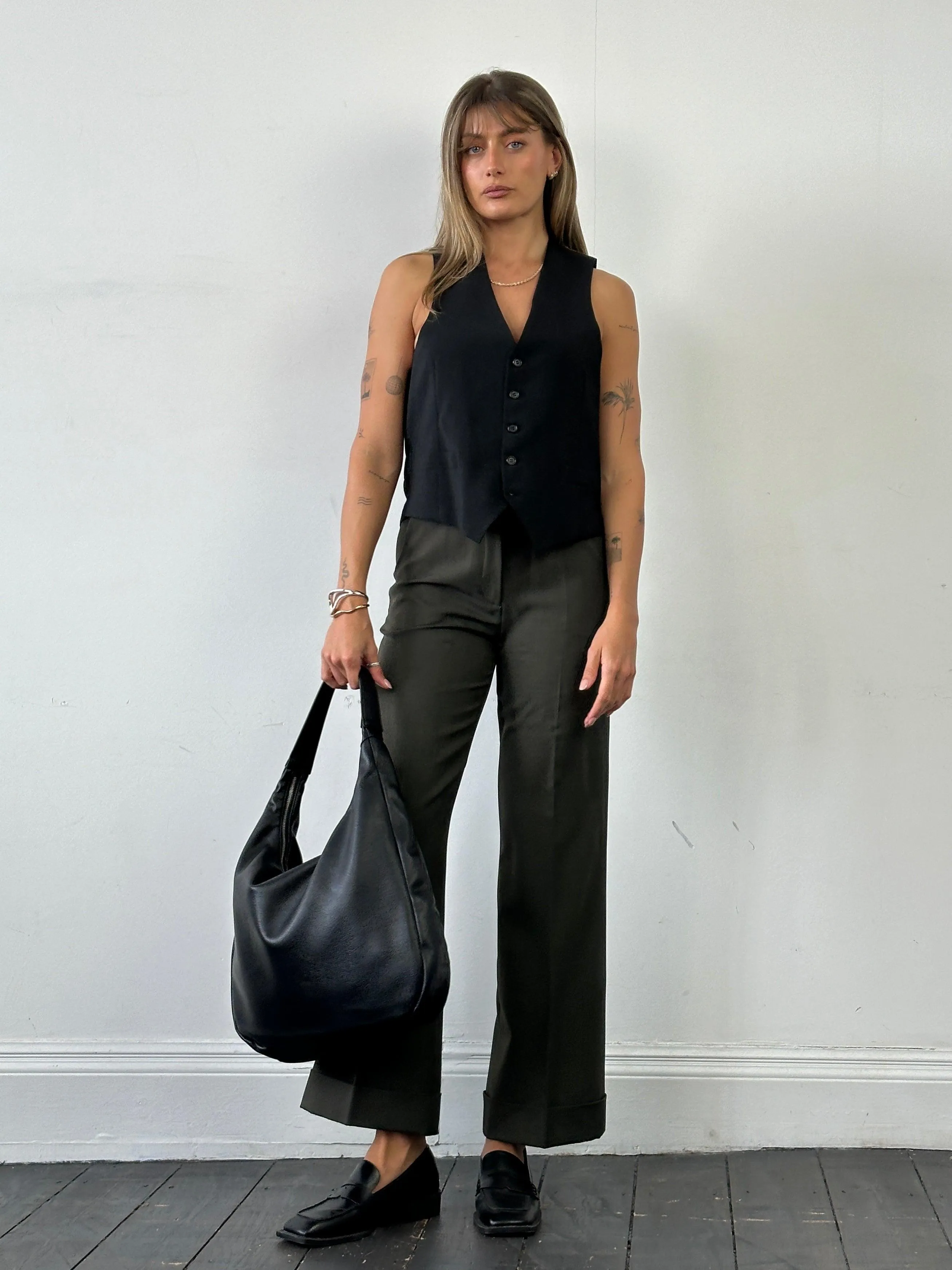 Italian Vintage High Waisted Straight Leg Tailored Trousers - W26