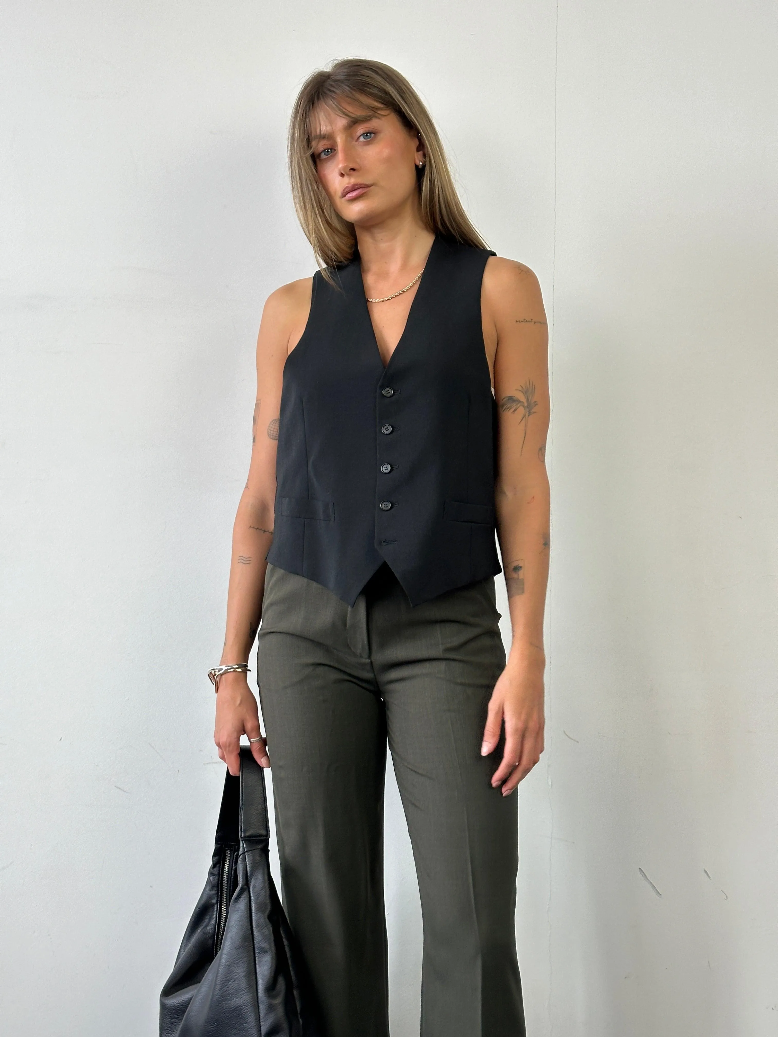 Italian Vintage High Waisted Straight Leg Tailored Trousers - W26