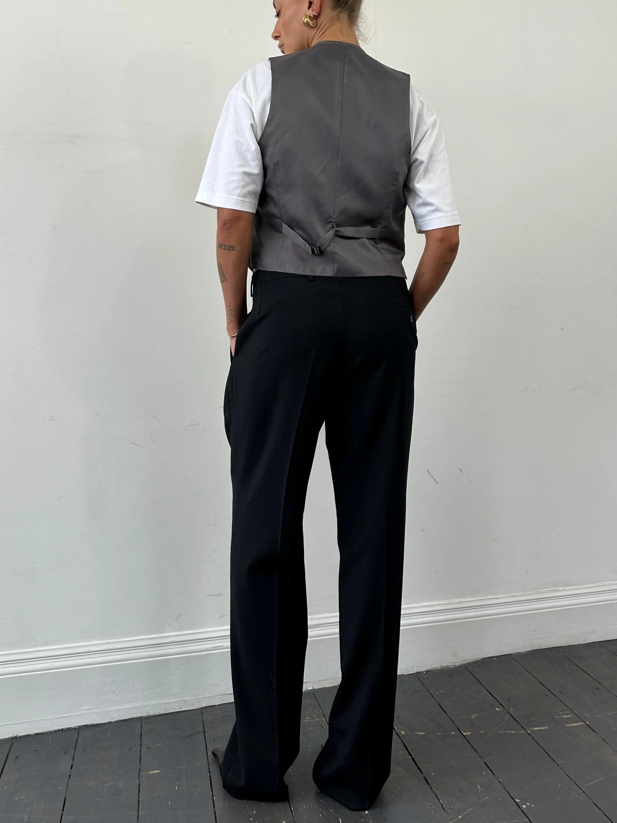 Italian Vintage Pure Wool Raw Hem Straight Leg Tailored Trousers - W34