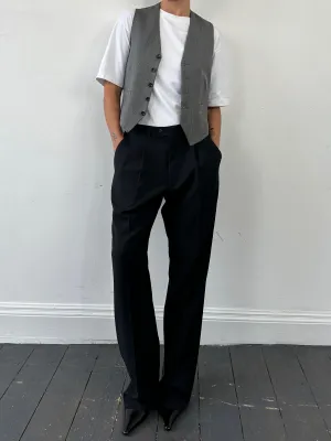 Italian Vintage Pure Wool Raw Hem Straight Leg Tailored Trousers - W34