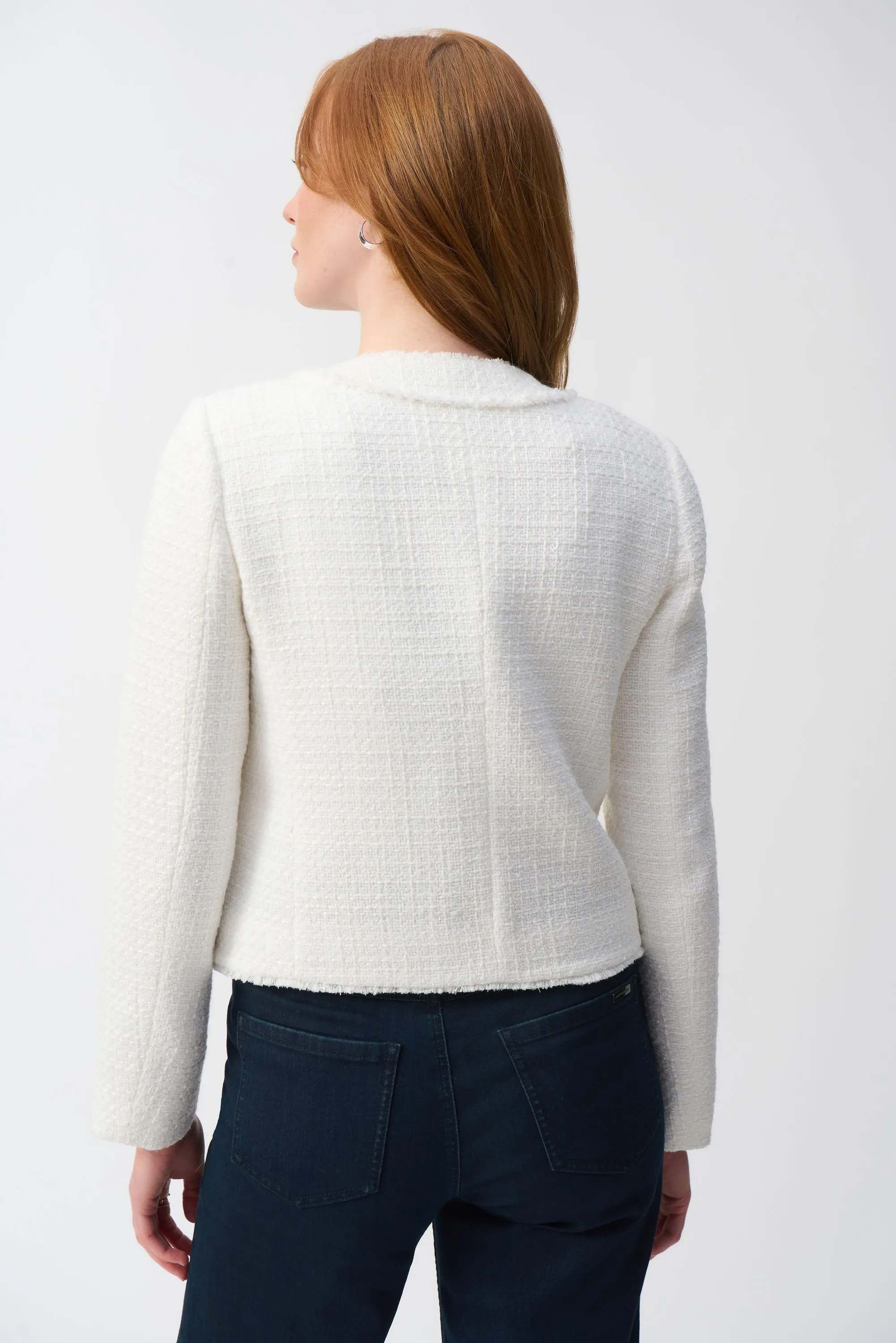 Joseph Ribkoff Winter White Bouclé Jacket with Chain Detail